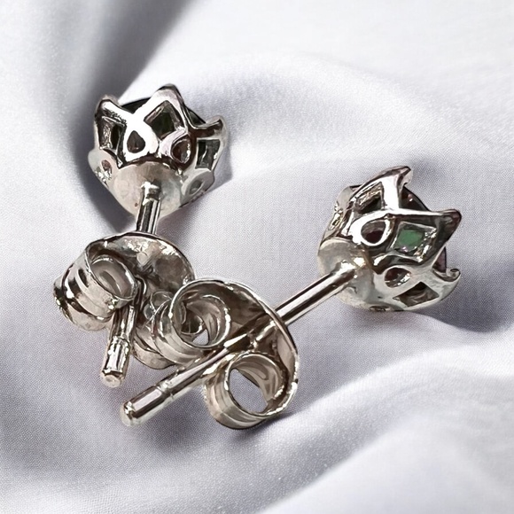 Dark Green Moissanite Stud Earrings in Sterling Silver 925  , Top Grade VVS - Picture 6 of 7